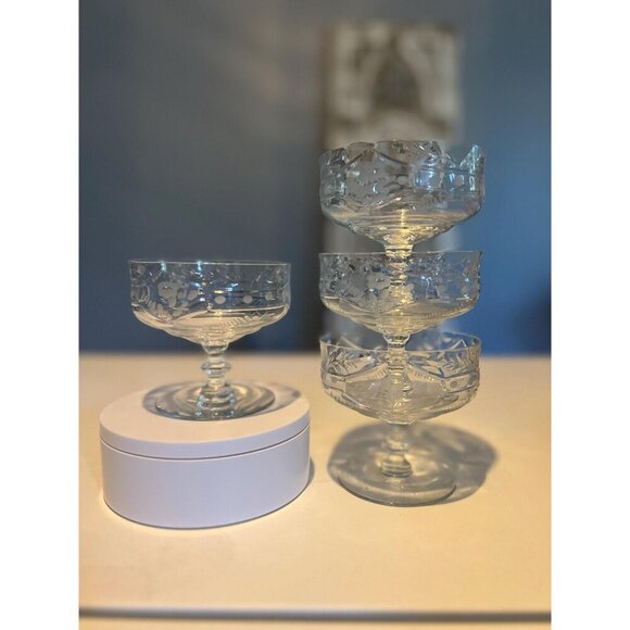 Set of 6 Vintage Crystal Coupe Glasses - Dessert Bowl | ChampagneTowwer - Picture 6 of 10